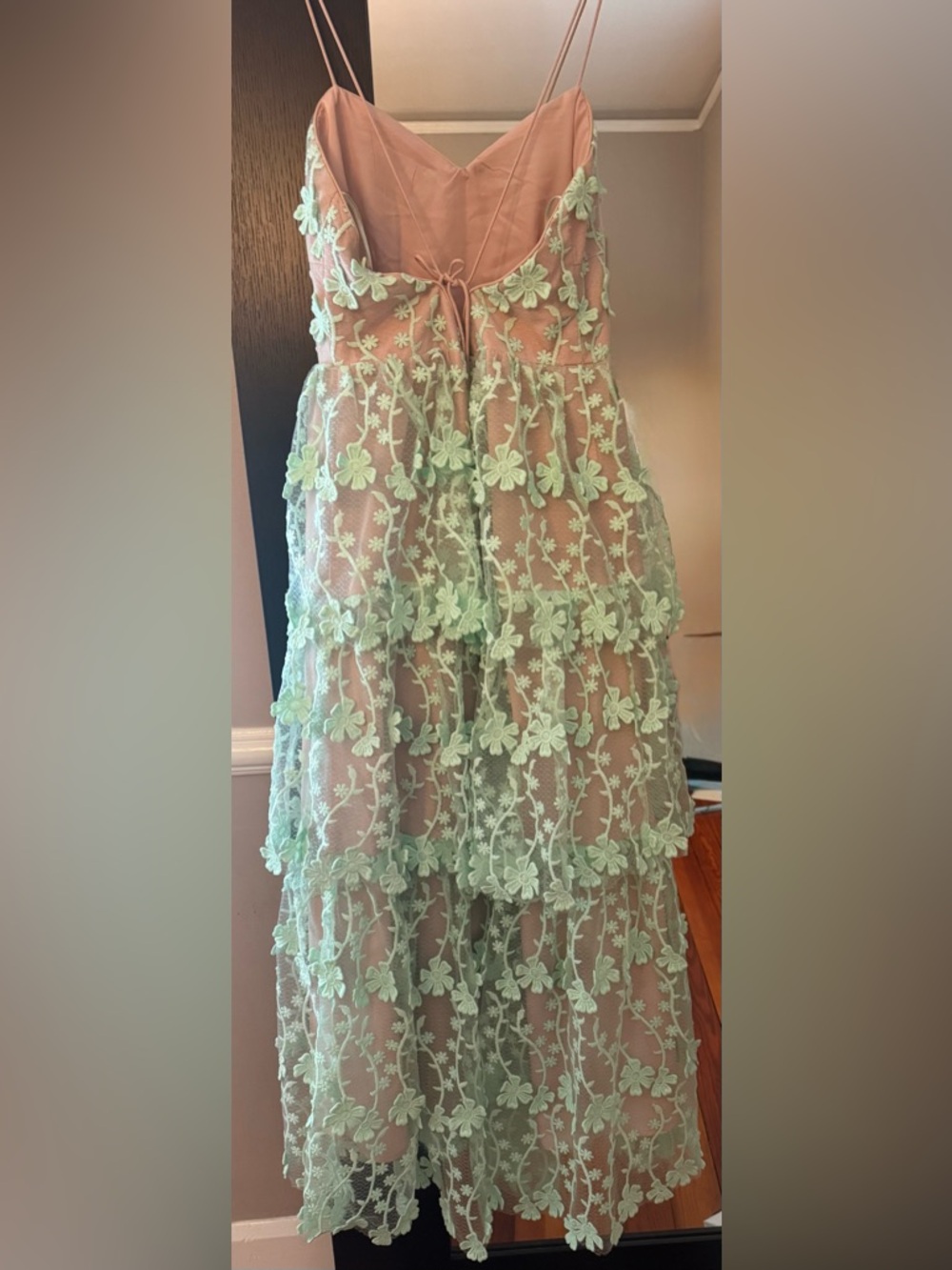 Endless Rose Mint Floral Appliqué Tiered Midi Dress - Picture 5 of 7